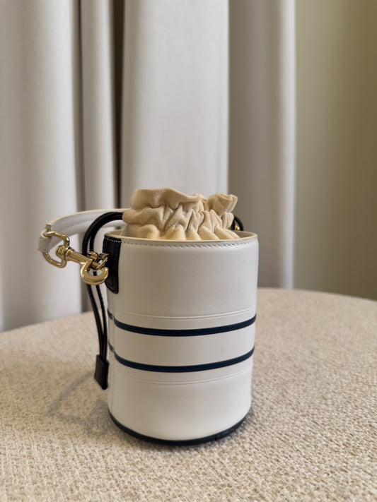 Dior Small Vibe white and navy leather bucket bag back view