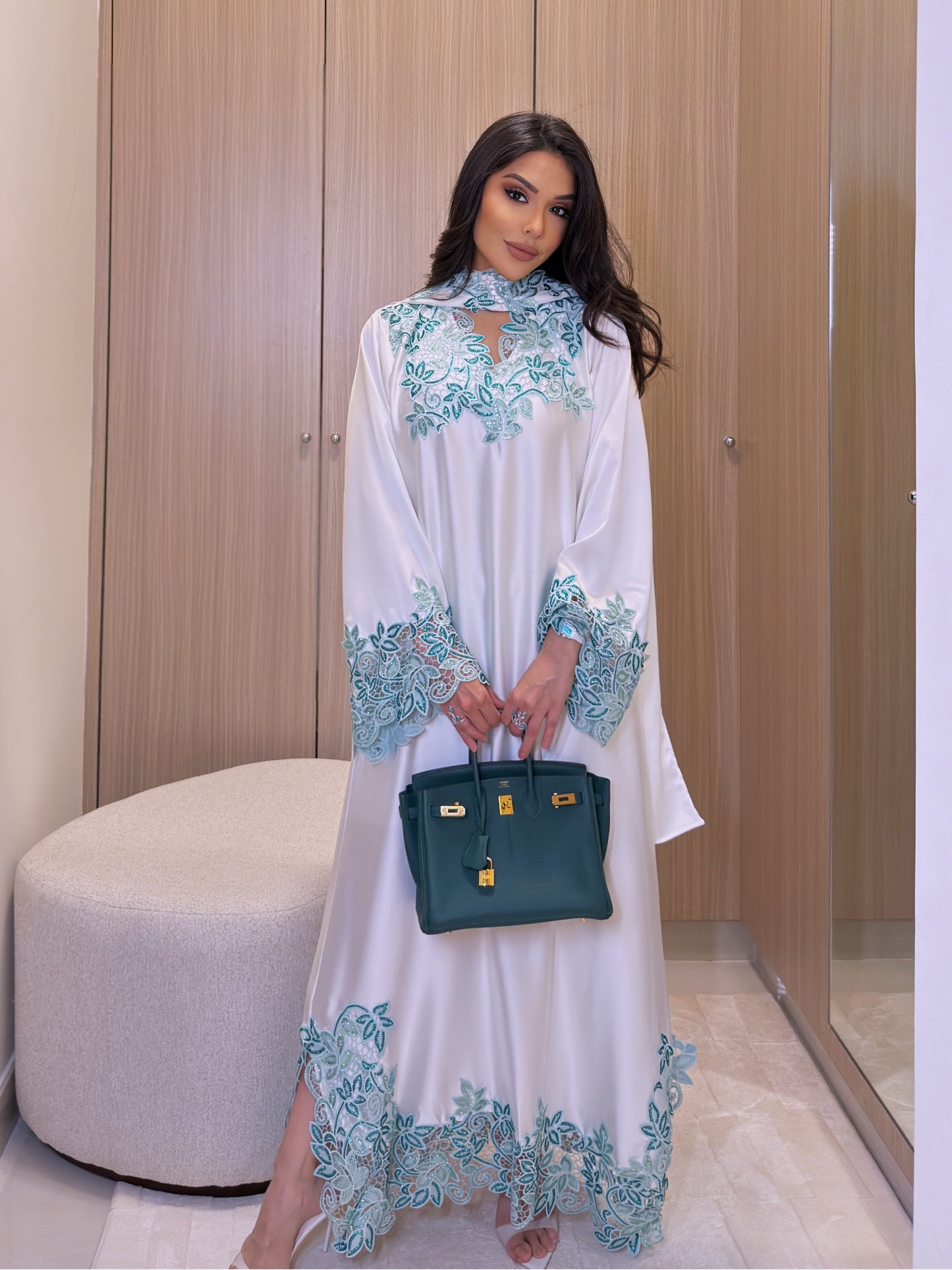 Emerald lace scarf dress