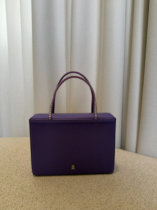 Amina Muaddi Small Amini Gilda purple satin tote front view