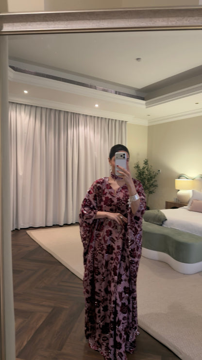 Burgundy Bloom Kaftan full-length view