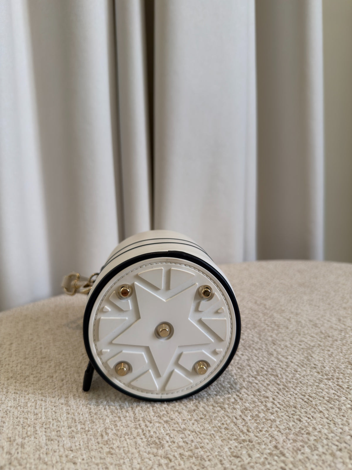 Dior Small Vibe white and navy leather bucket bag side view