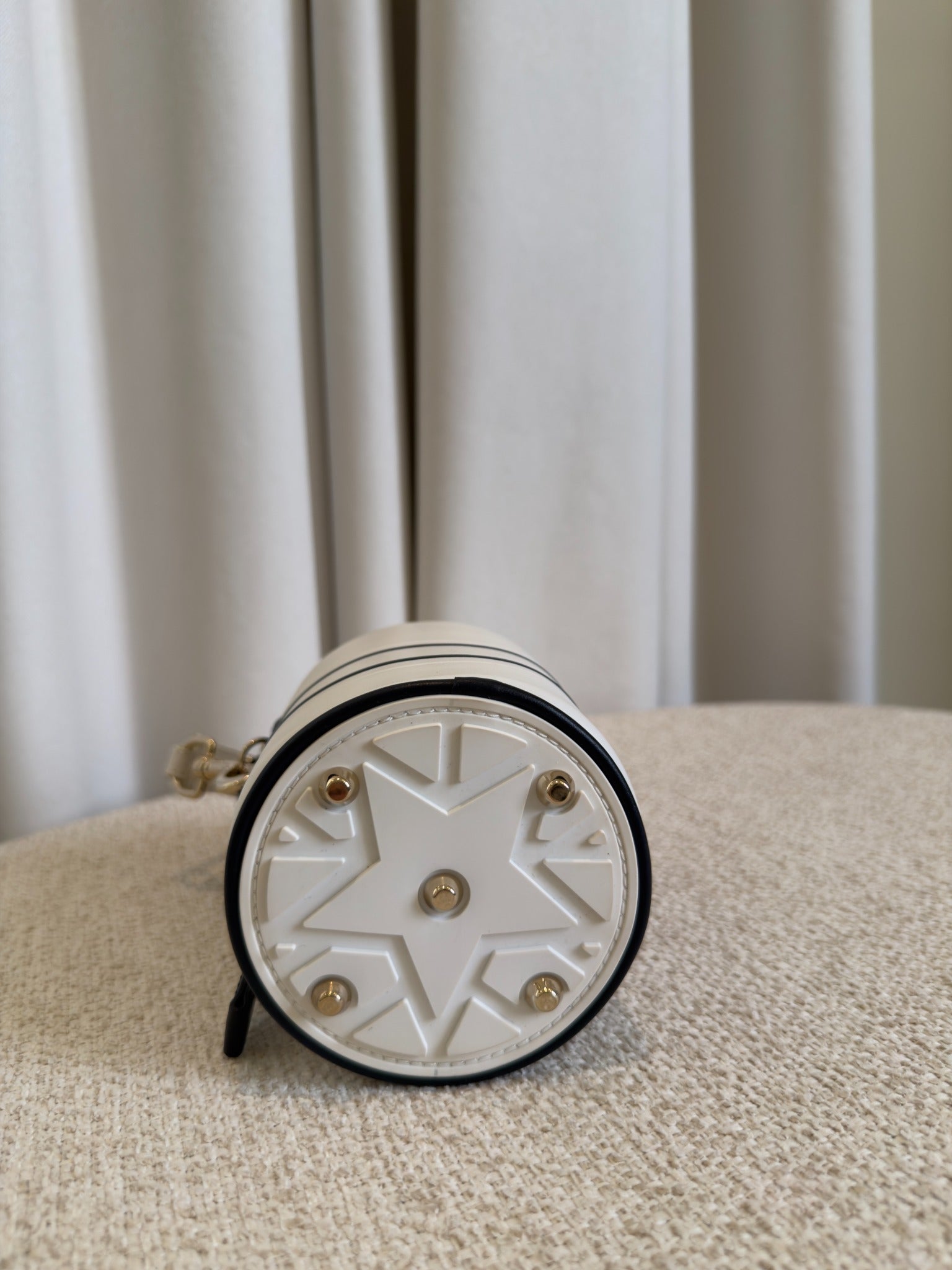 Dior Small Vibe white and navy leather bucket bag side view