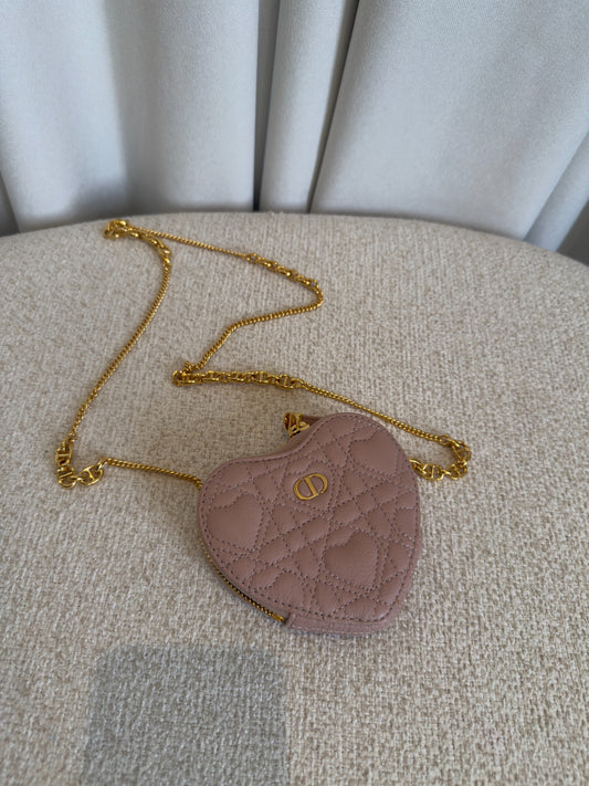 Dioramour Dior Caro pale pink heart pouch with full chain