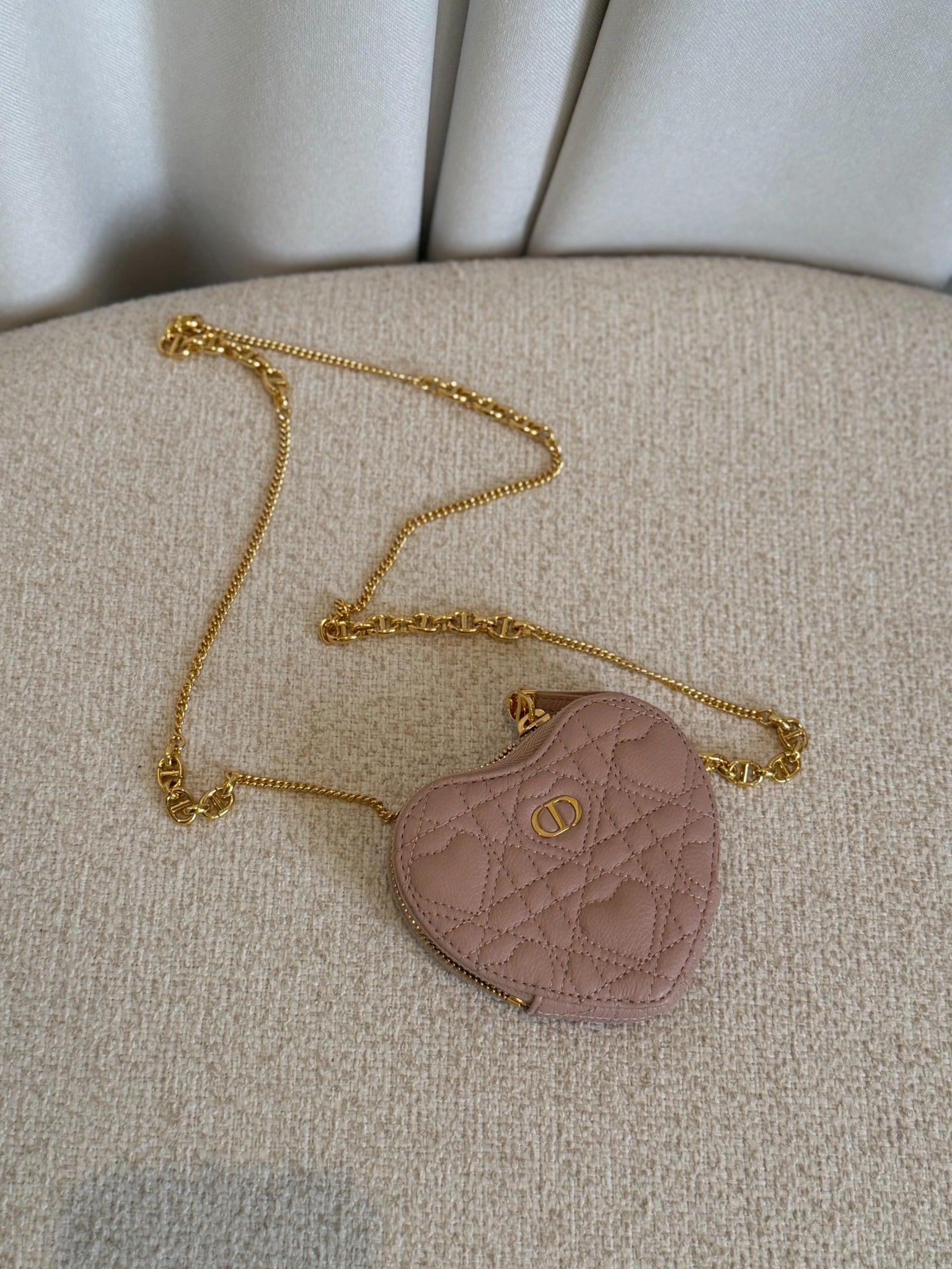 Dioramour Dior Caro pale pink heart pouch front view