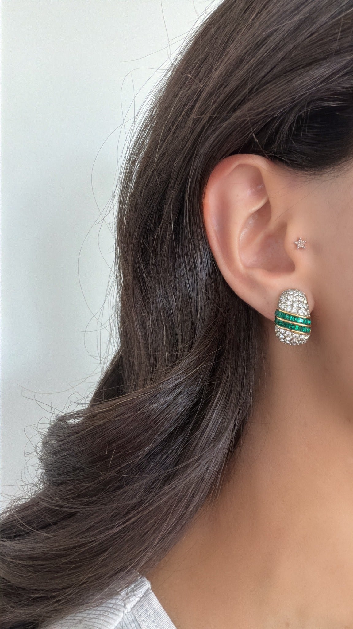 Vintage green and clear crystal statement earrings worn