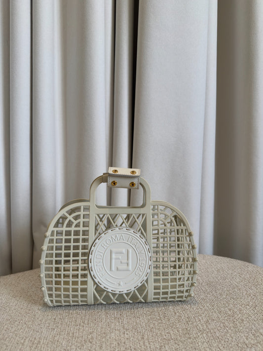 Fendi Mini Basket bag white and light beige front view