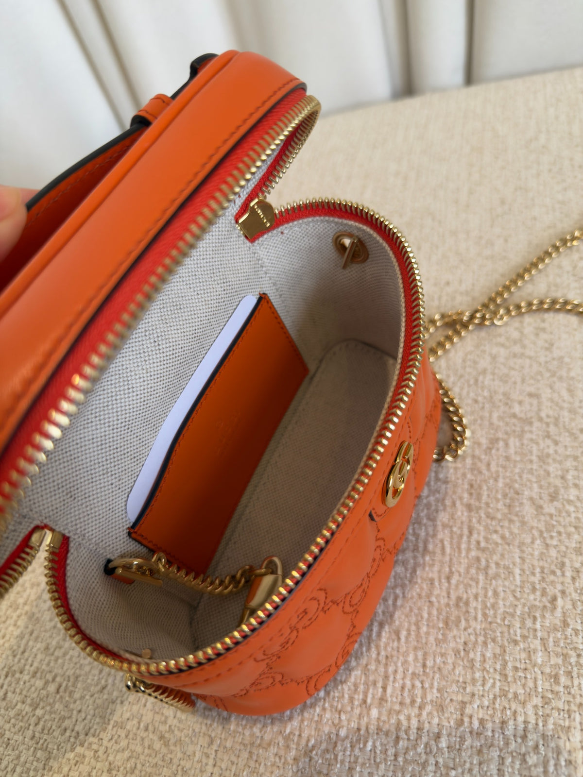 Gucci GG Marmont orange mini vanity case interior detail