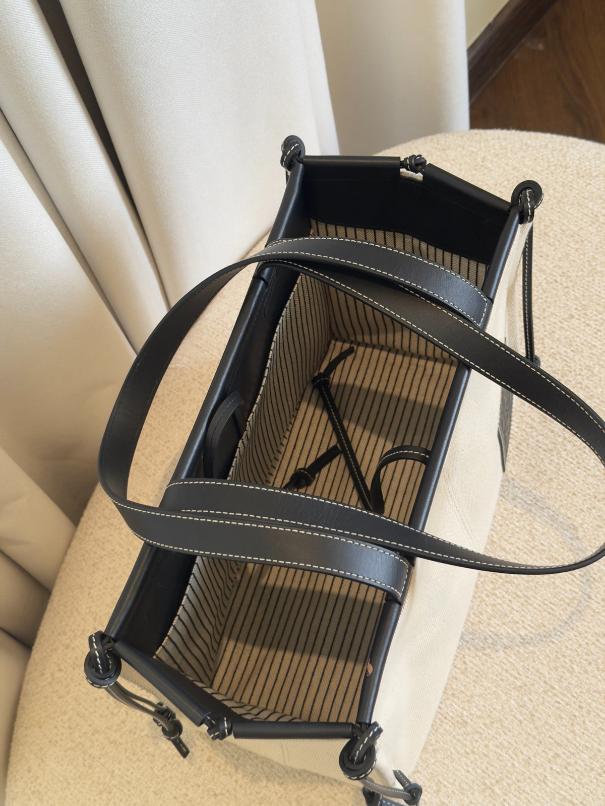 Loewe Small Cushion tote striped interior view