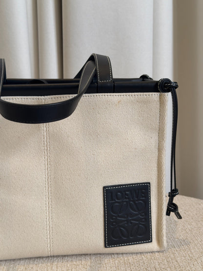 Loewe Small Cushion tote natural canvas front logo detail
