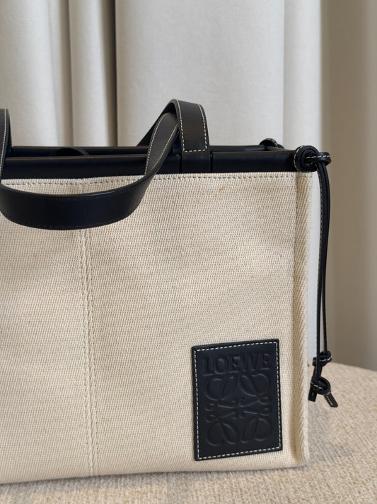 Loewe Small Cushion tote natural canvas front logo detail