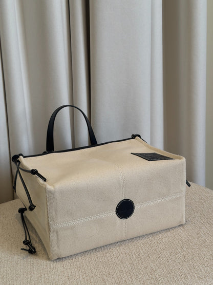 Loewe Small Cushion tote natural canvas side and base view