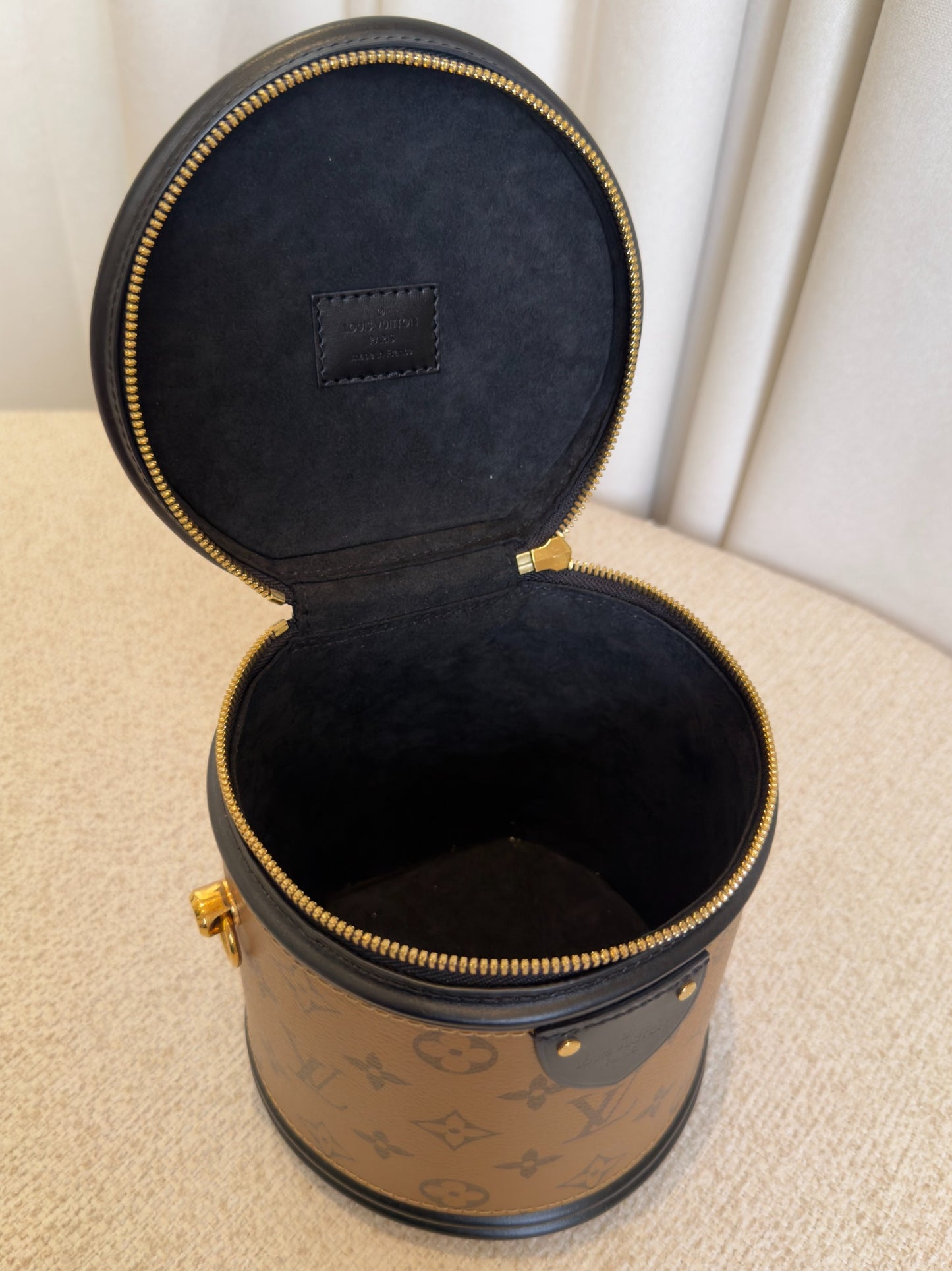 Louis Vuitton Cannes Monogram Reverse vanity bag interior close-up