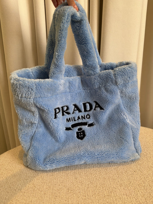 Prada terry cloth tote Celeste blue front view