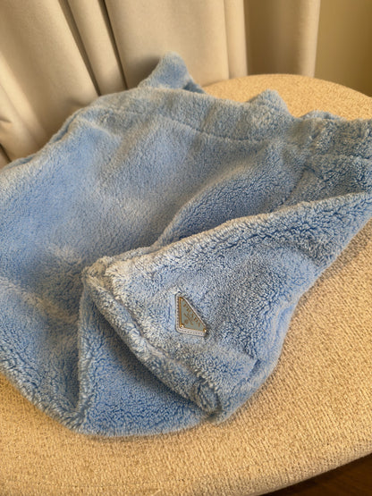 Prada terry cloth tote Celeste blue enamel triangle logo detail