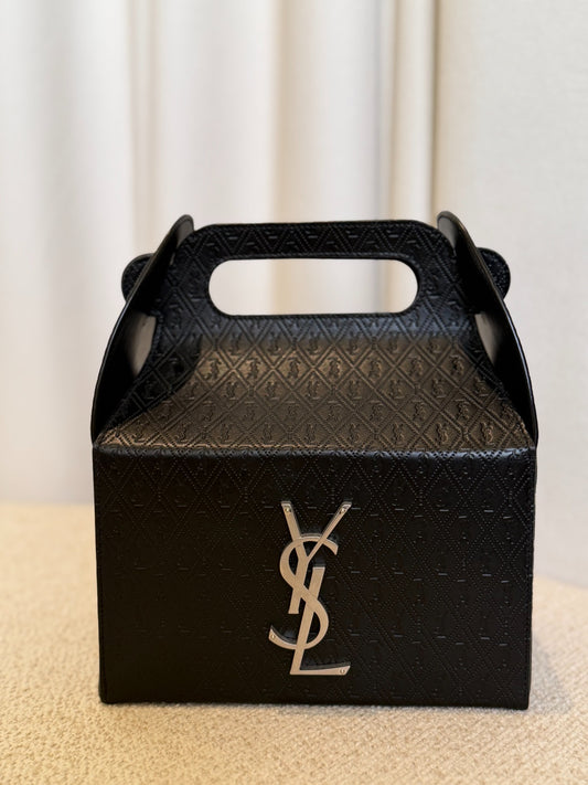 Saint Laurent Take-Away black monogram leather box bag front view