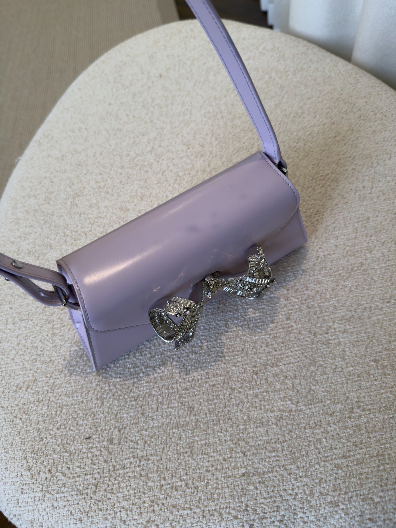 Self-Portrait lilac patent mini shoulder bag base and crystal bow detail