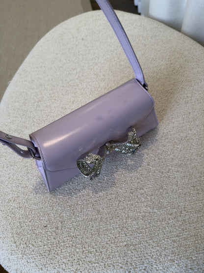 Self-Portrait lilac patent mini shoulder bag base and crystal bow detail